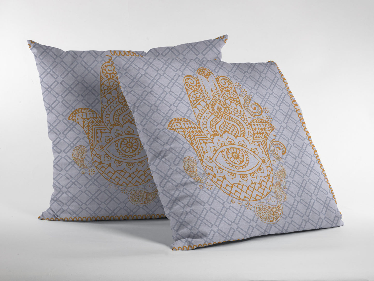 Gold Gray Hamsa Boho Suede Pillow