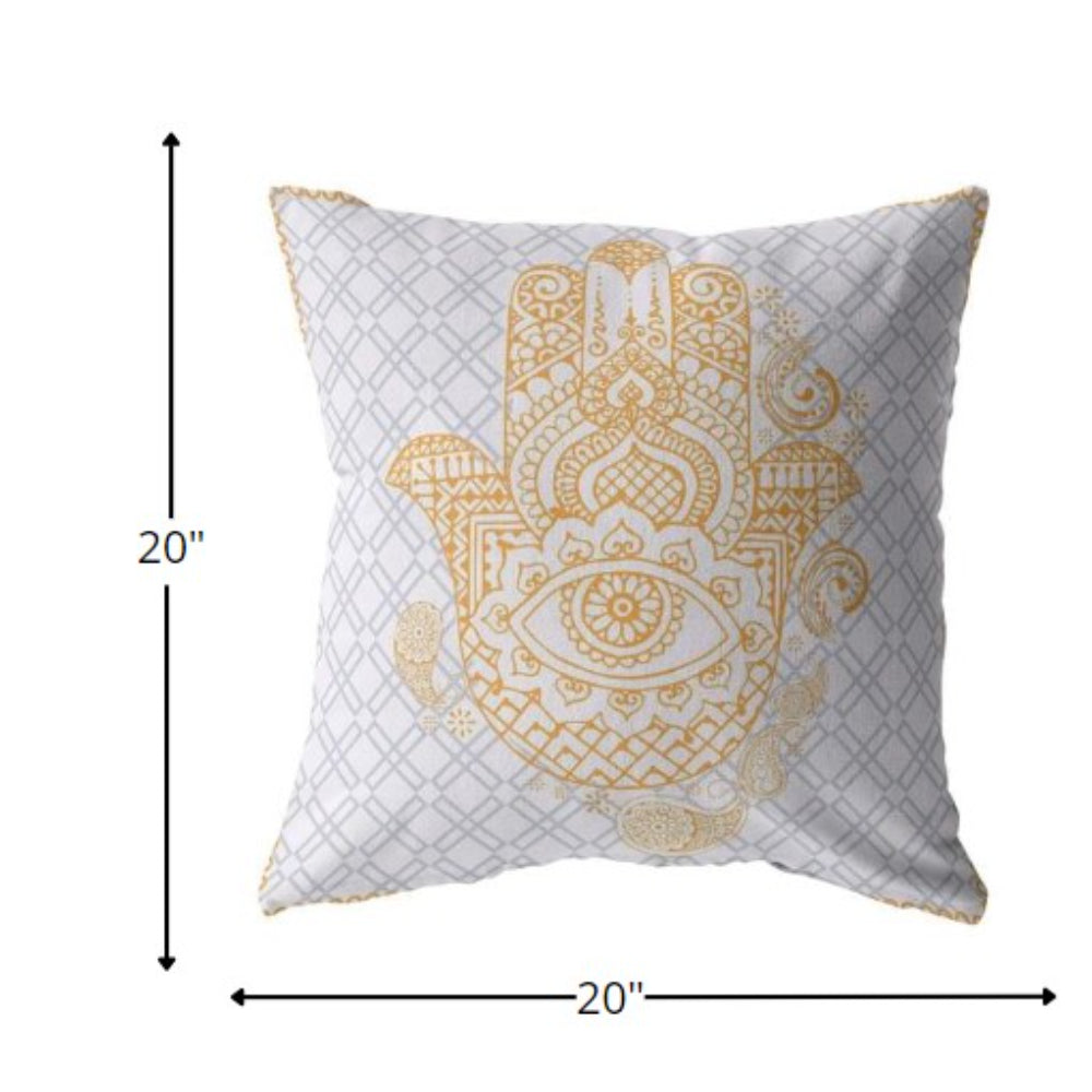 Gold Gray Hamsa Boho Suede Pillow