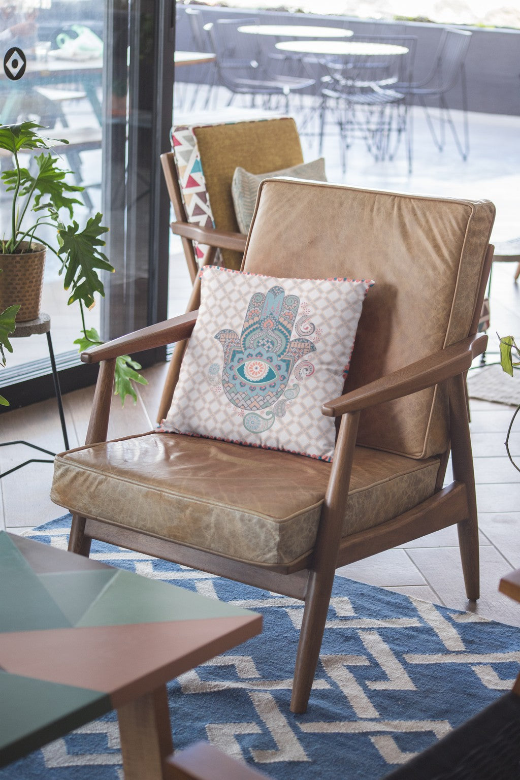 Blue Gray Hamsa Boho Suede Pillow