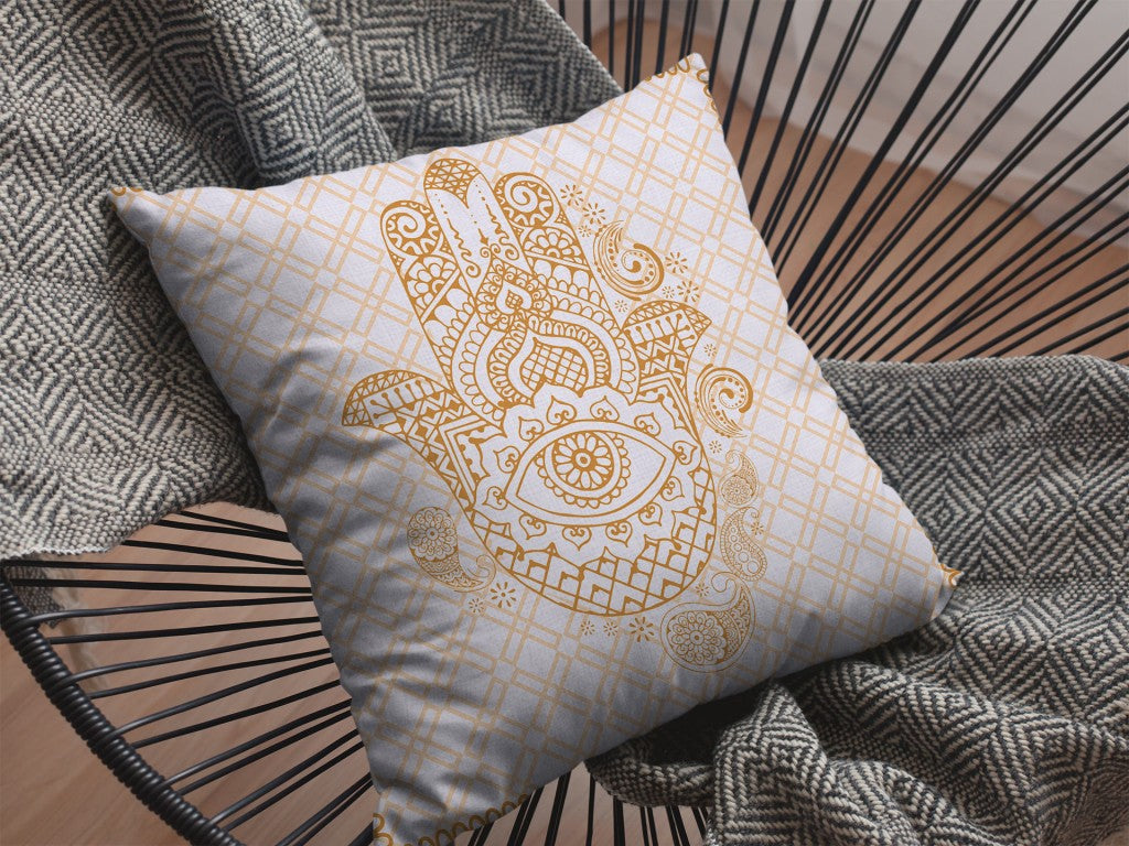 Gold White Hamsa Boho Suede Pillow