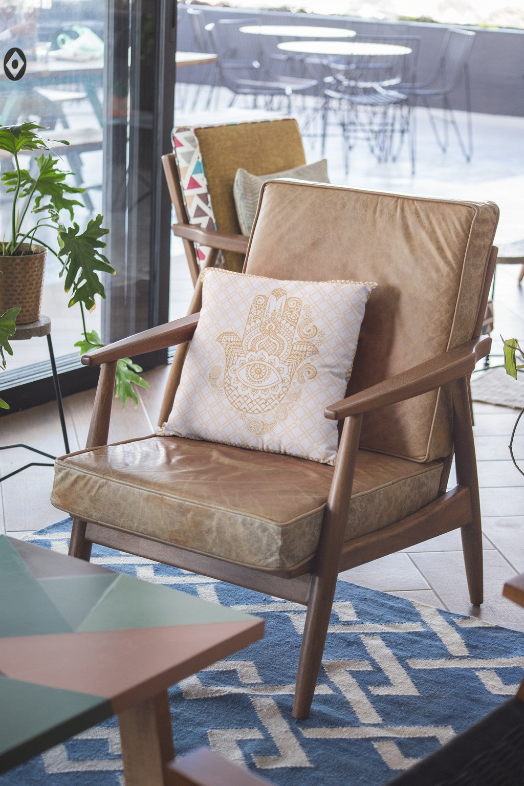 Gold White Hamsa Boho Suede Pillow