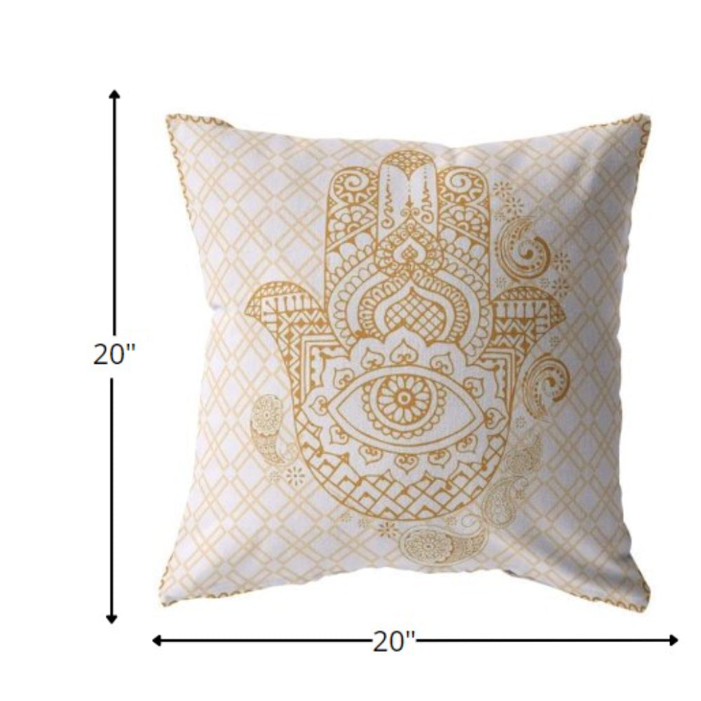 Gold White Hamsa Boho Suede Pillow