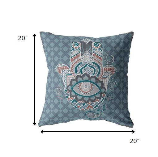 Slate Blue Hamsa Boho Suede Pillow