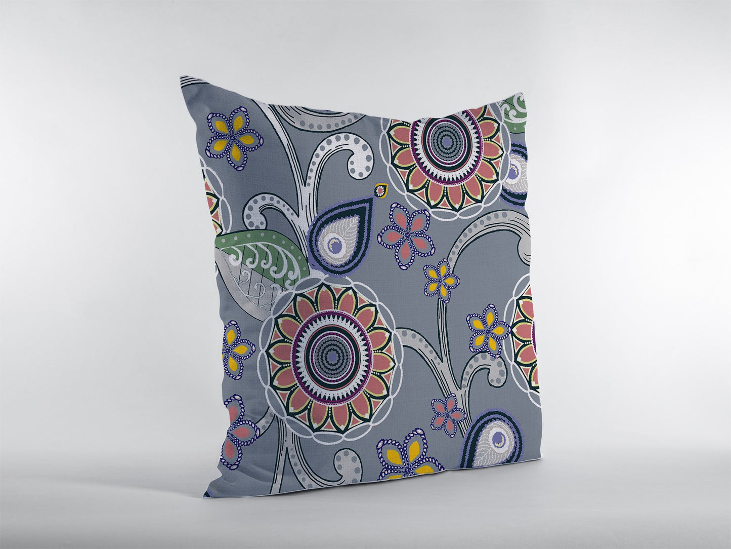 Gray Pink Floral Suede Pillow