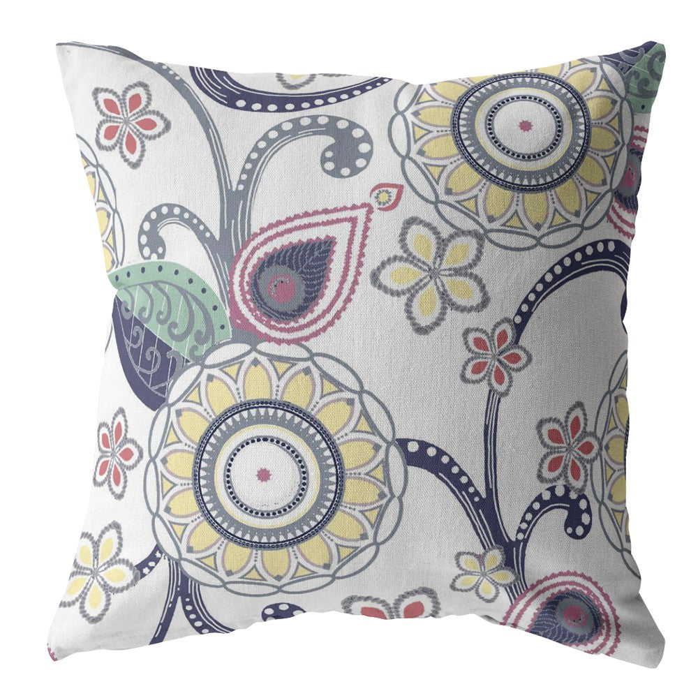 White Yellow Floral Suede Pillow