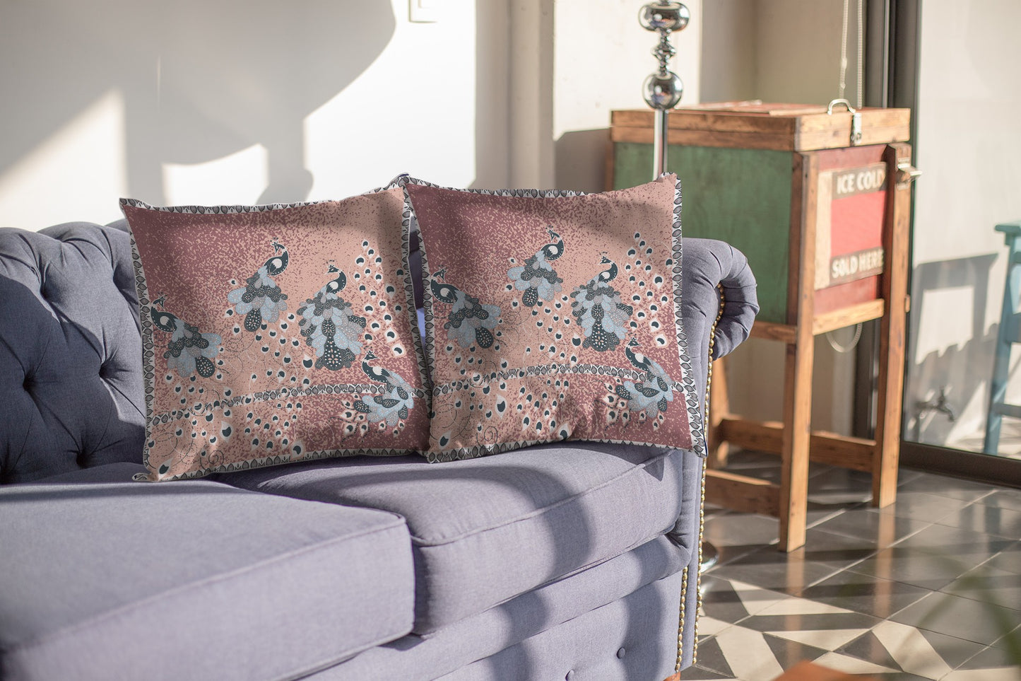 Dusty Pink Boho Bird Suede Pillow