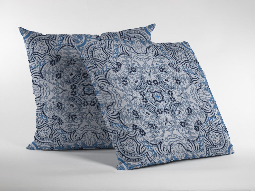 Light Blue Boho Ornate Suede Pillow
