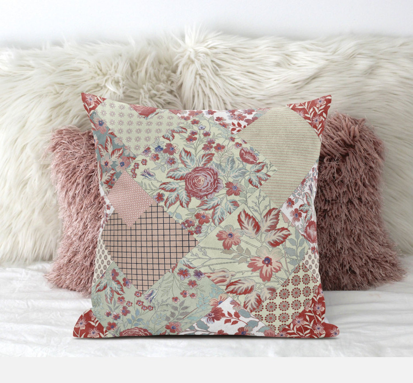 Red White Floral Suede Pillow