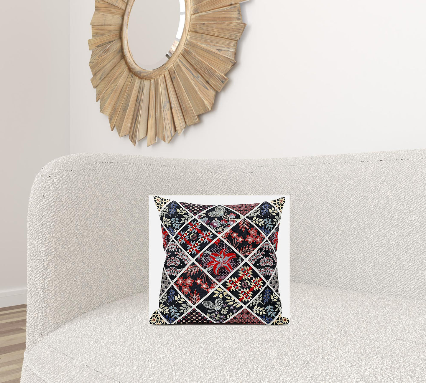Black Red Patch Suede Pillow