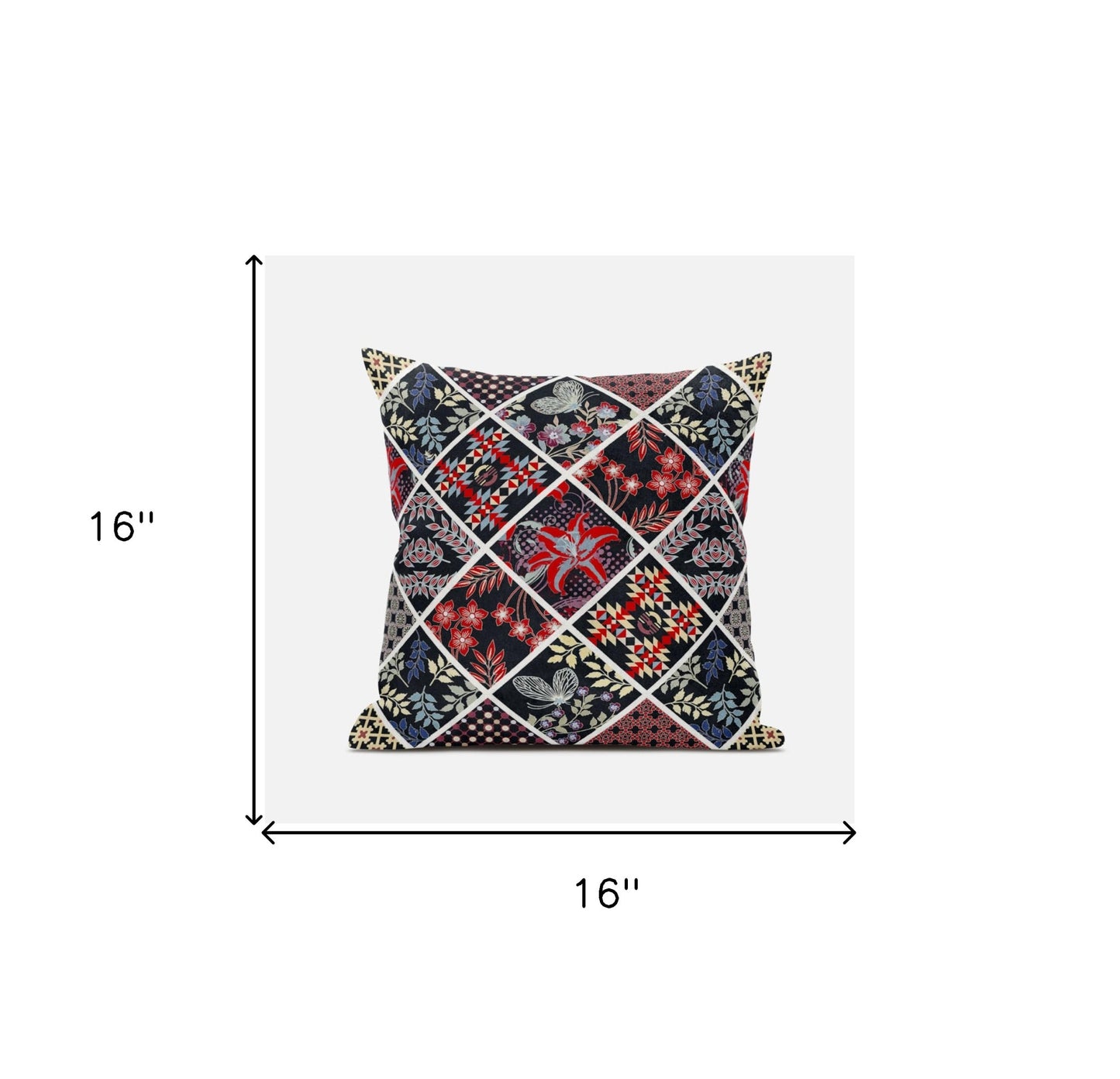 Black Red Patch Suede Pillow