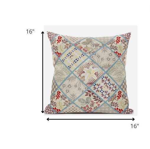 Cream Red Patch Suede Pillow