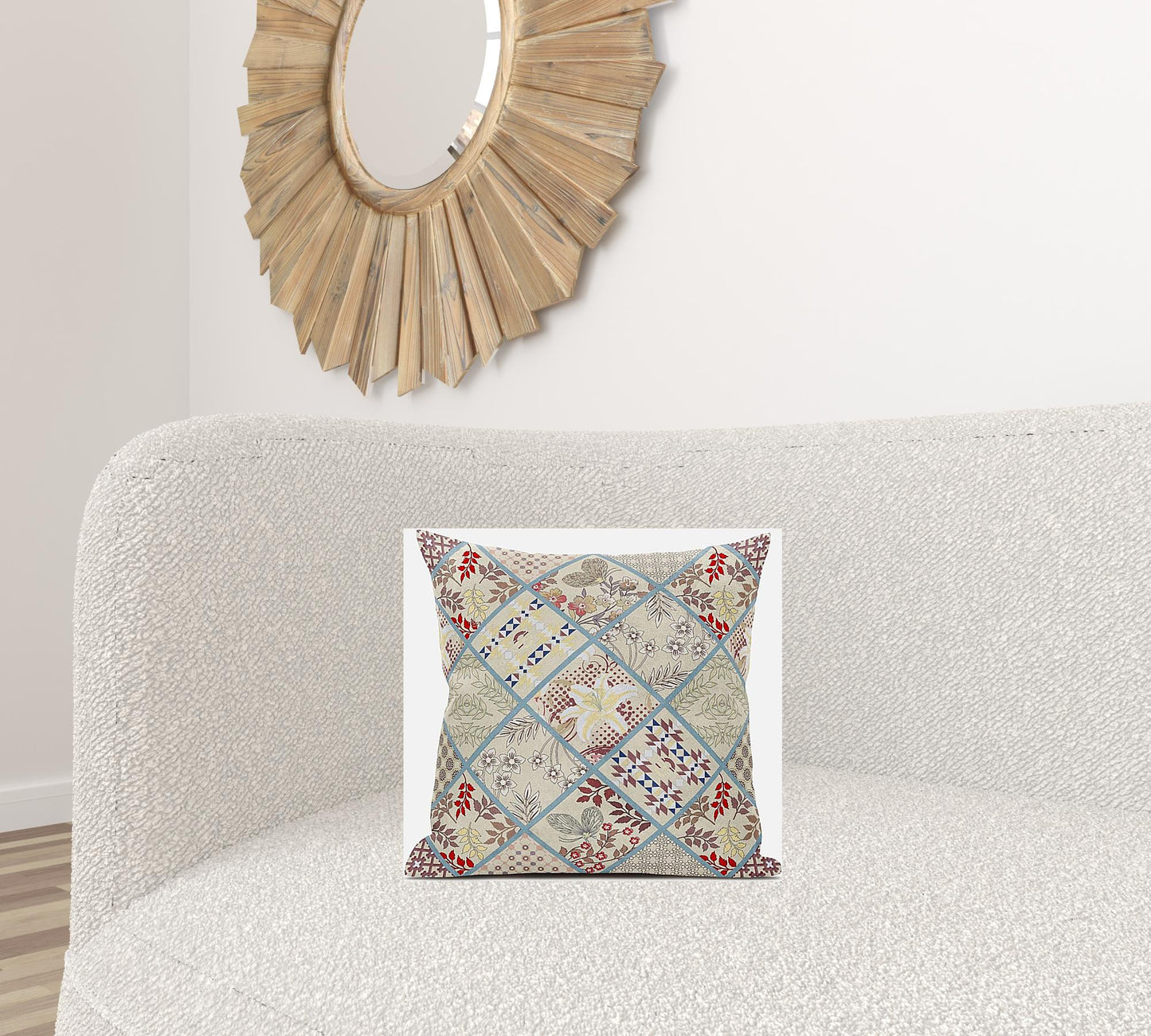 Cream Red Patch Suede Pillow