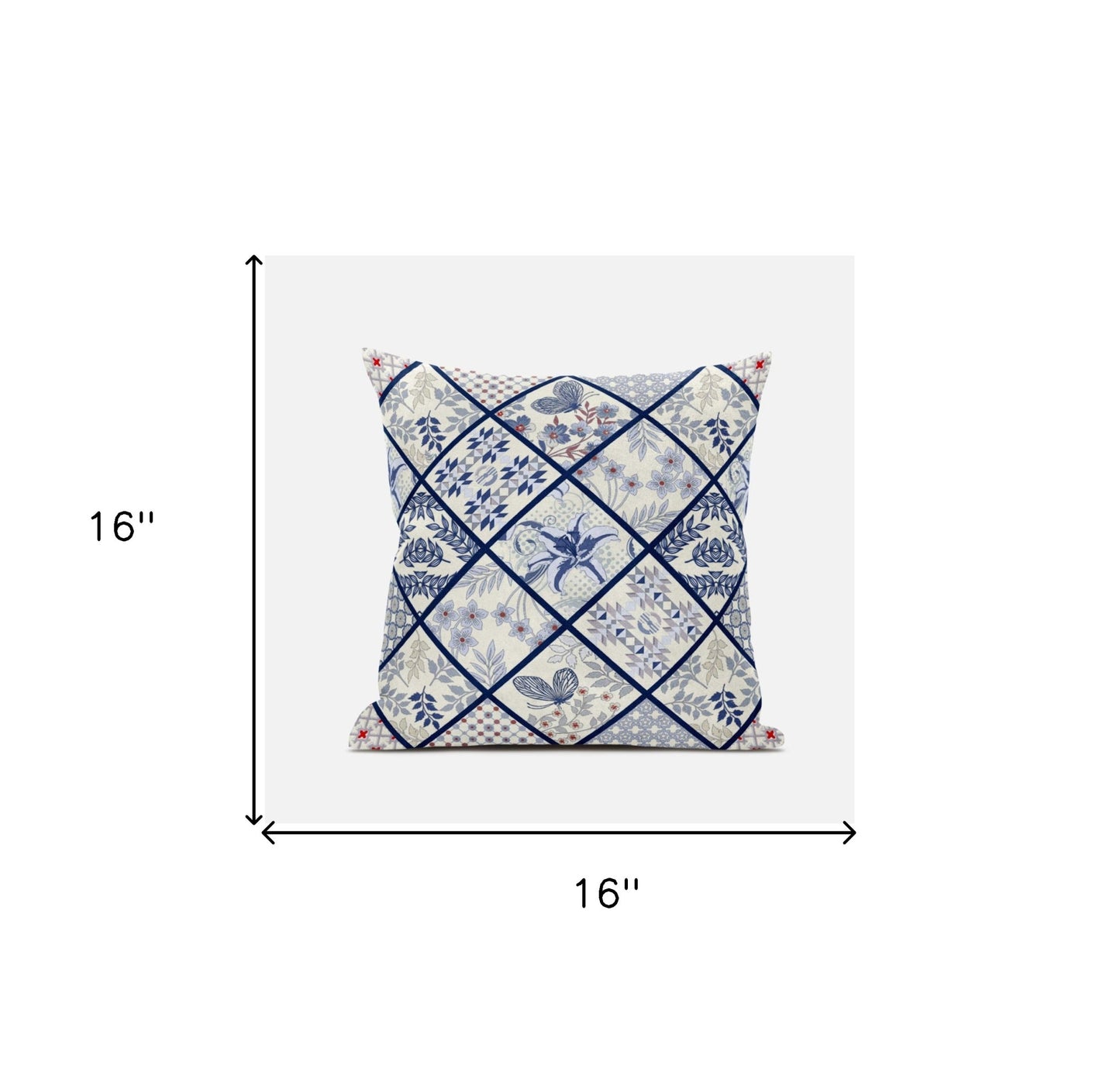 White Navy Patch Suede Pillow