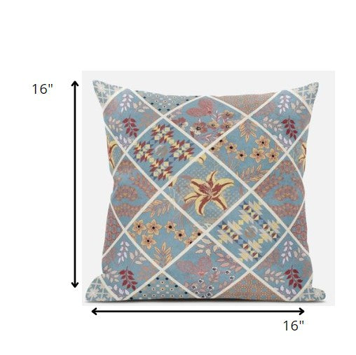 Blue Yellow Patch Suede Pillow