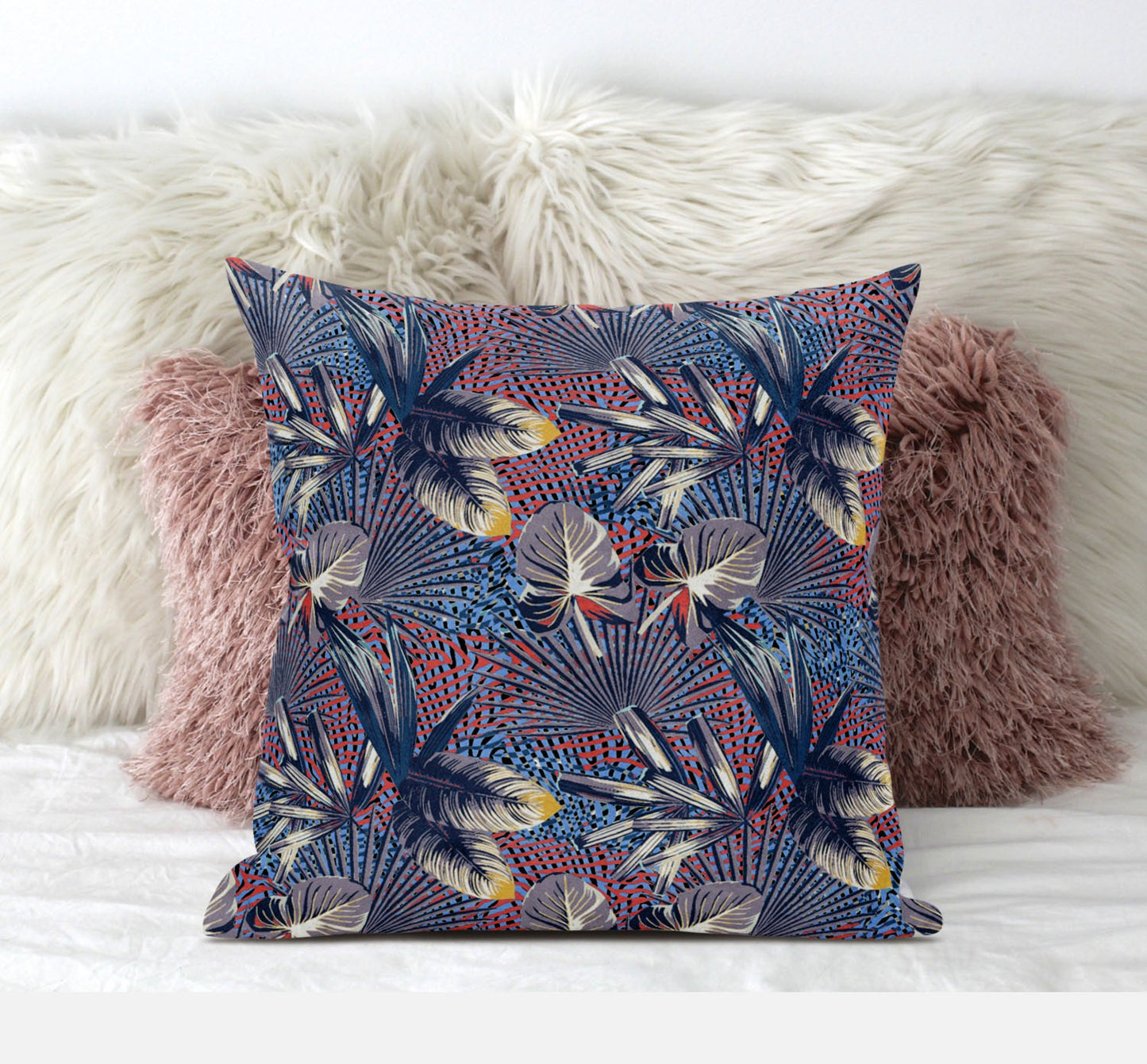Indigo Red Tropical Suede Pillow