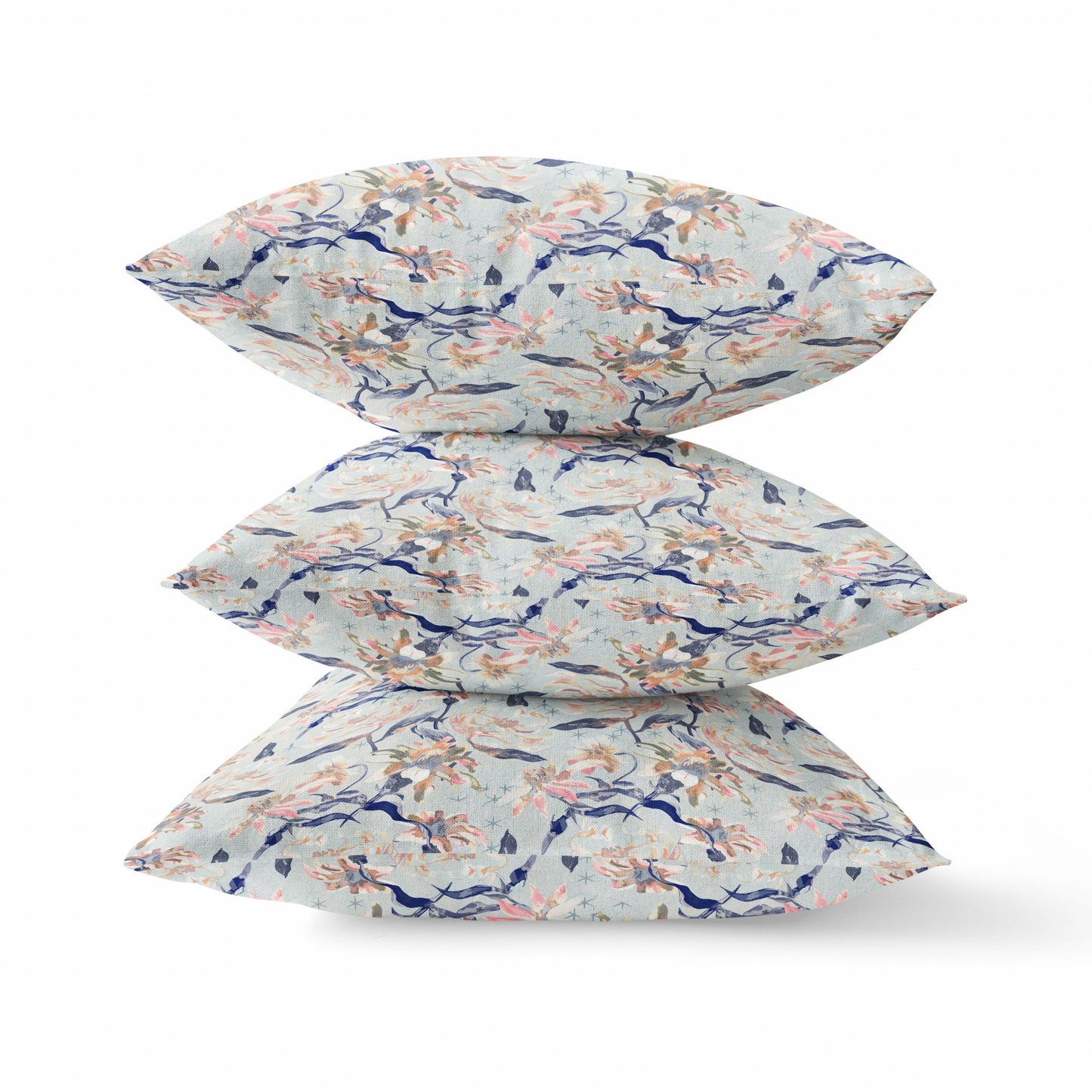 Light Blue Indigo Roses Suede Pillow