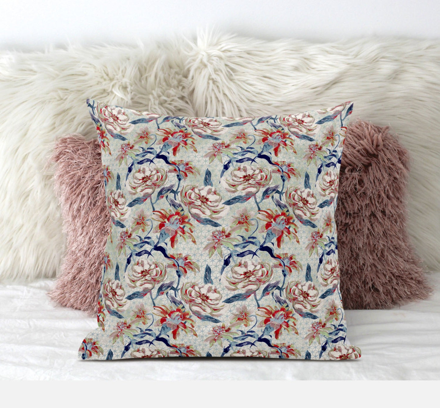 Red Indigo Roses Suede Pillow