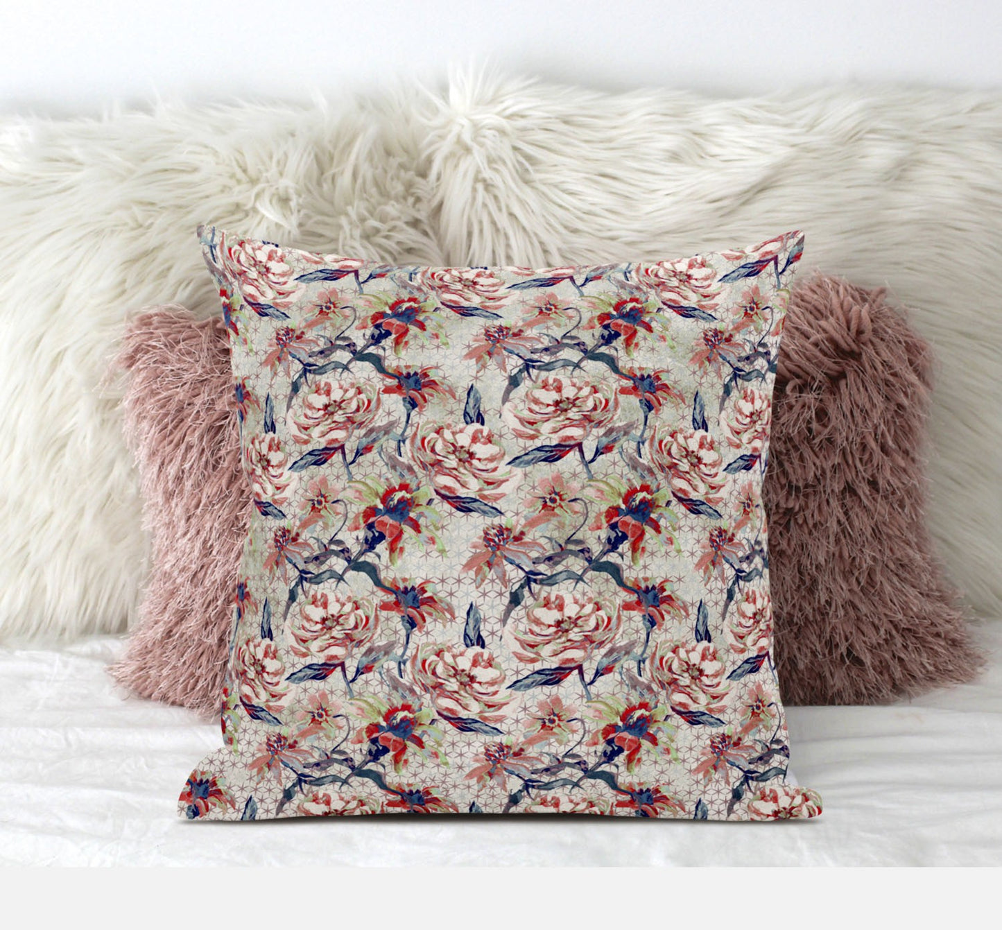 Red Light Indigo Roses Suede Pillow
