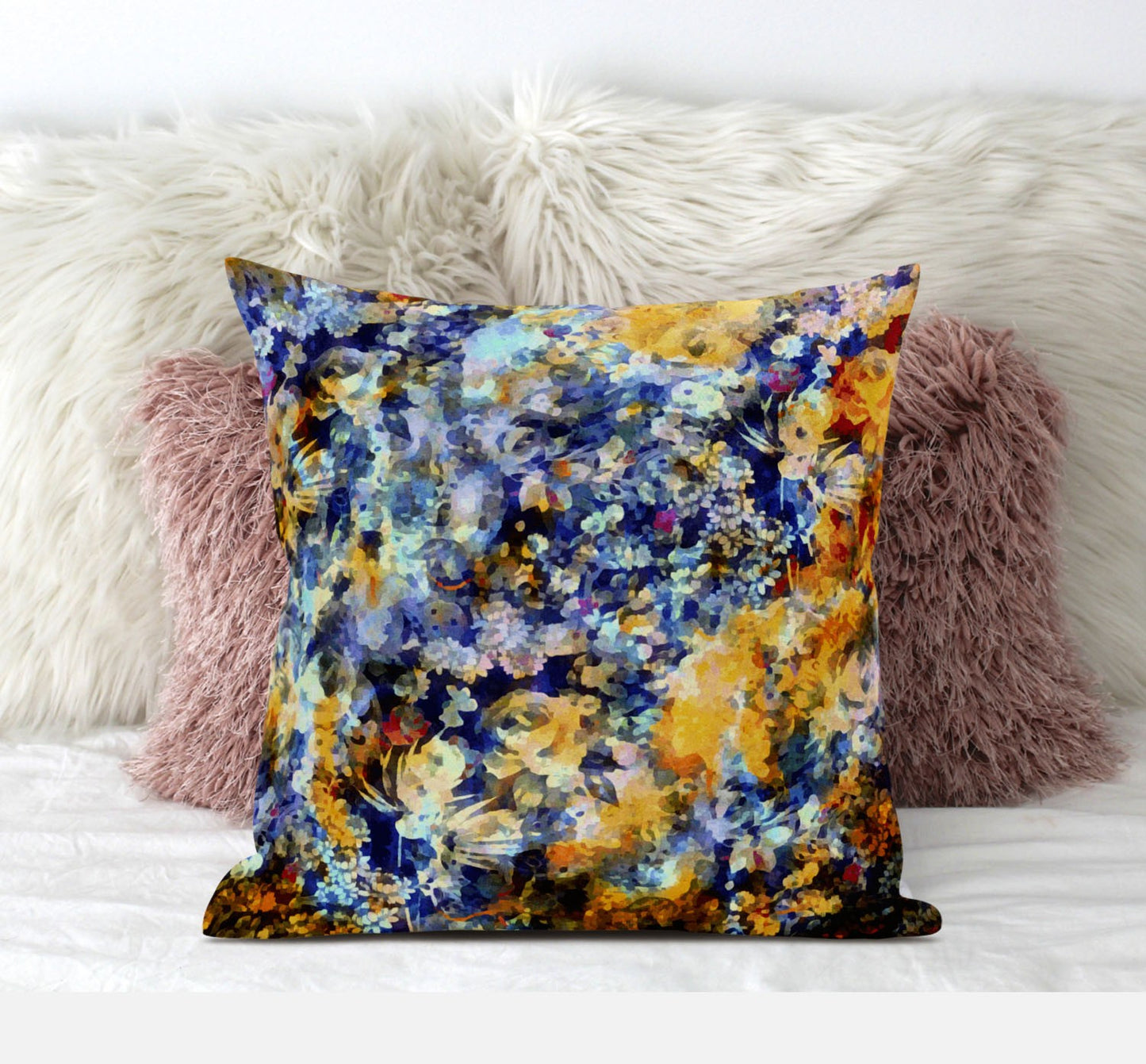 Orange Indigo Springtime Suede Pillow