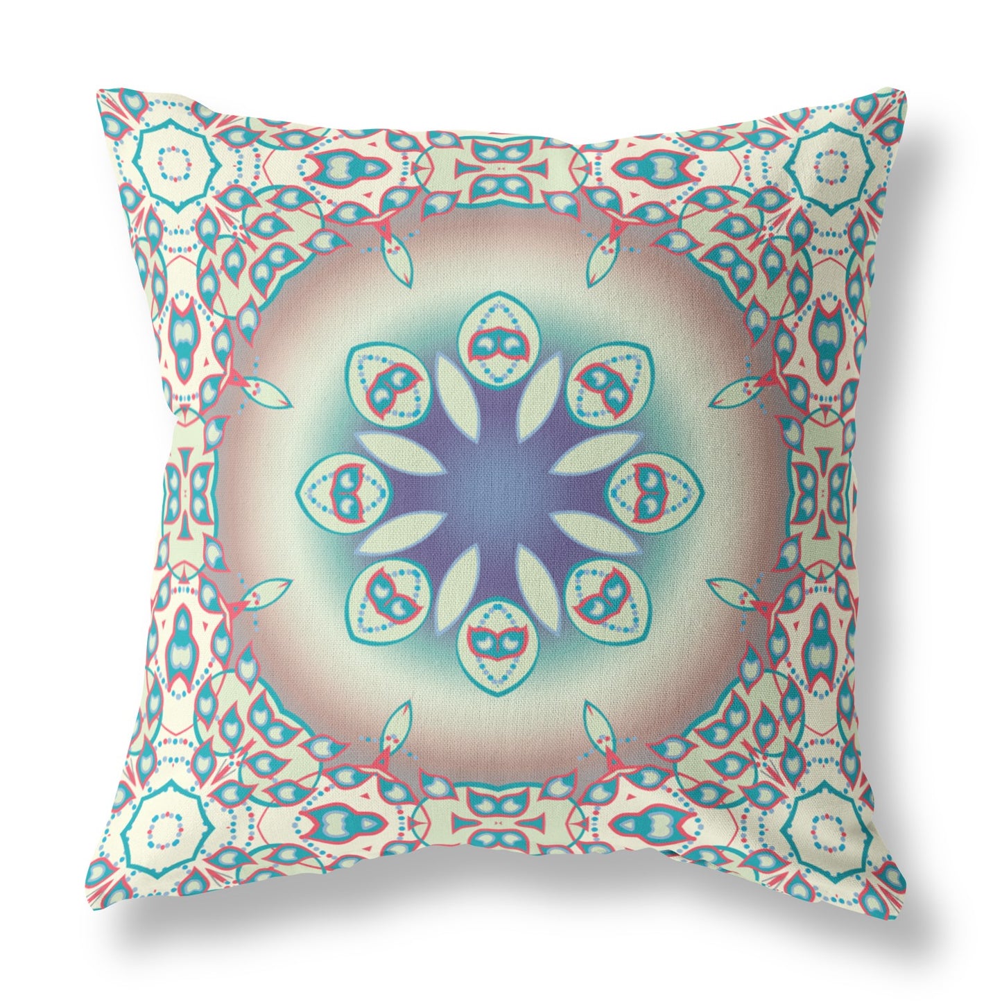Beige & Blue Geometric Suede Pillow