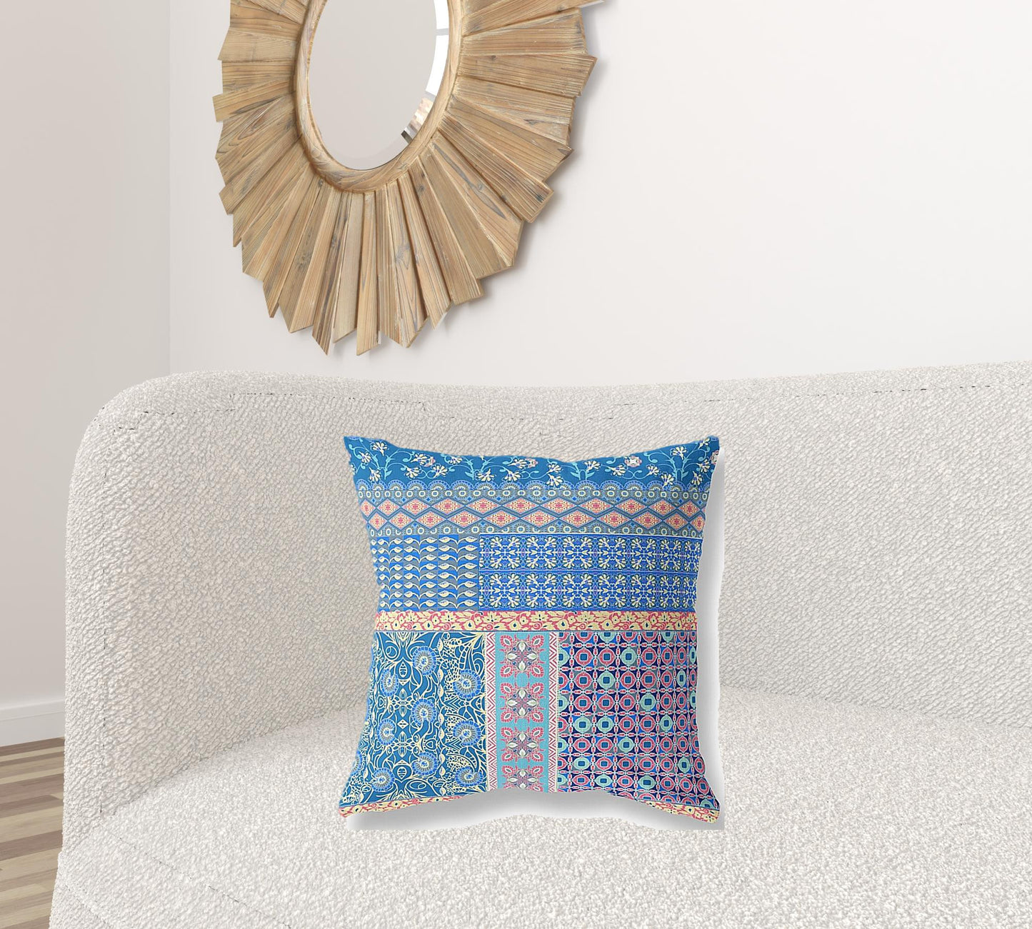 Blue & Yellow Microsuede Patchwork Pillow
