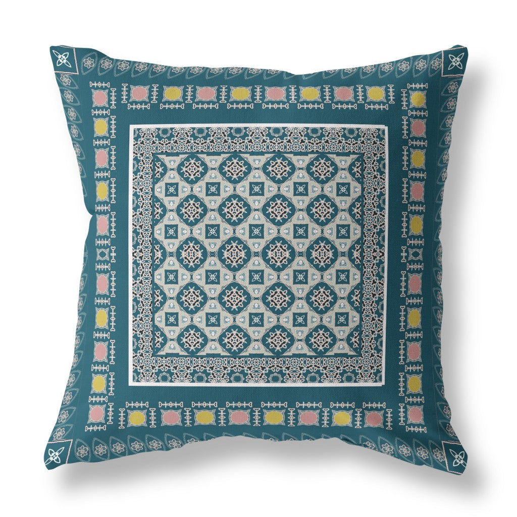 Blue & Beige Floral Suede Pillow