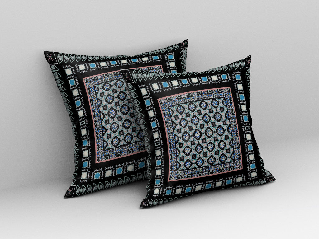 Black & Blue Floral Suede Pillow