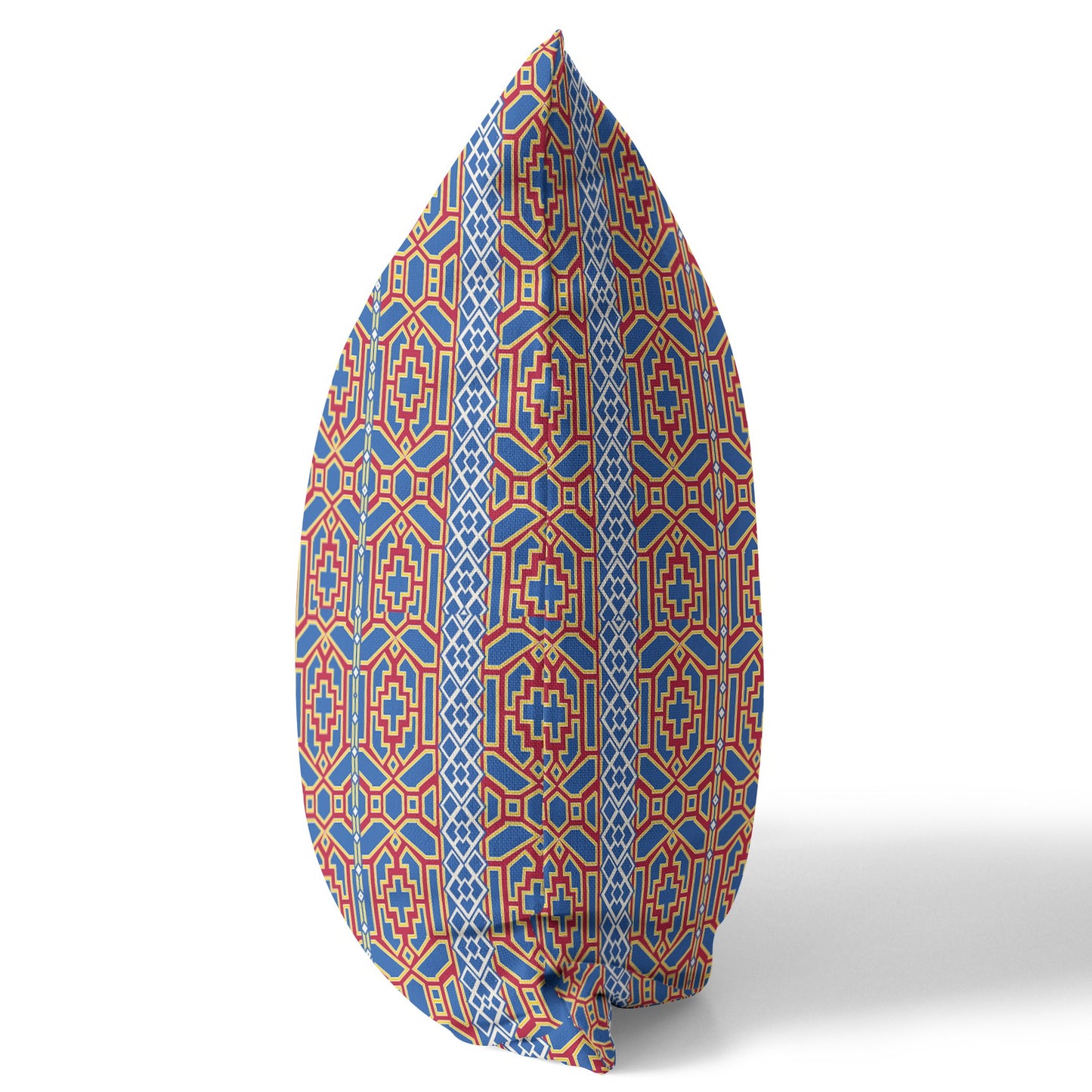 Blue & Red Geometric Suede Pillow