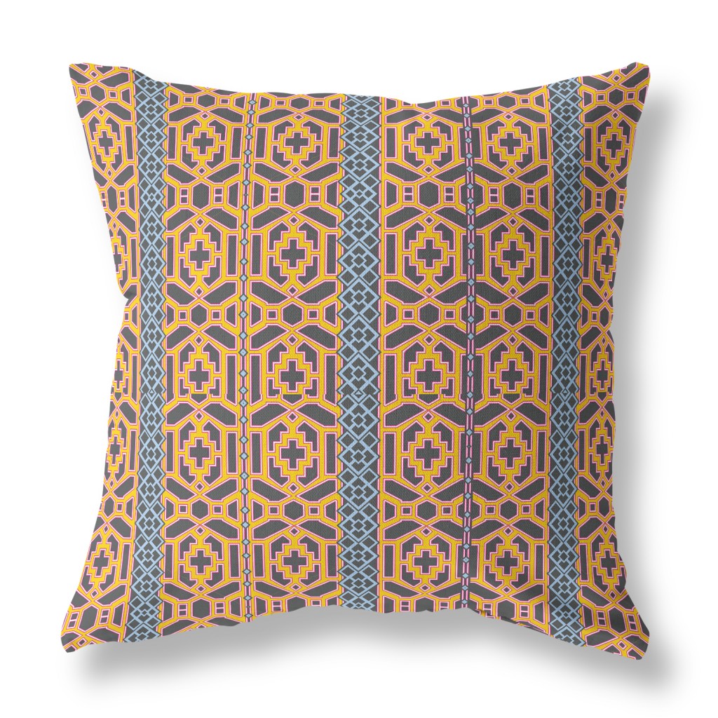 Brown & Yellow Geometric Suede Pillow