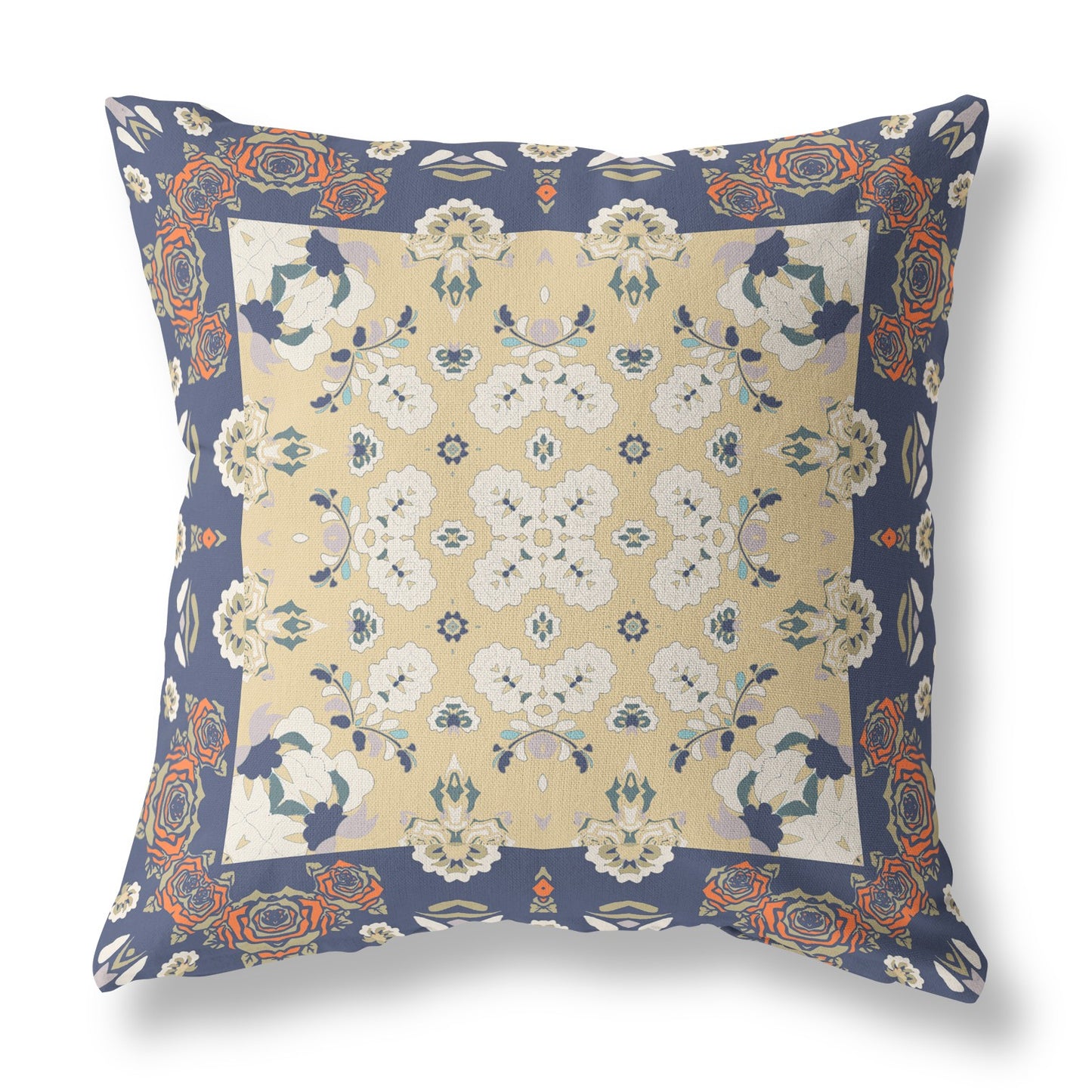 Blue Yellow Floral Suede Pillow