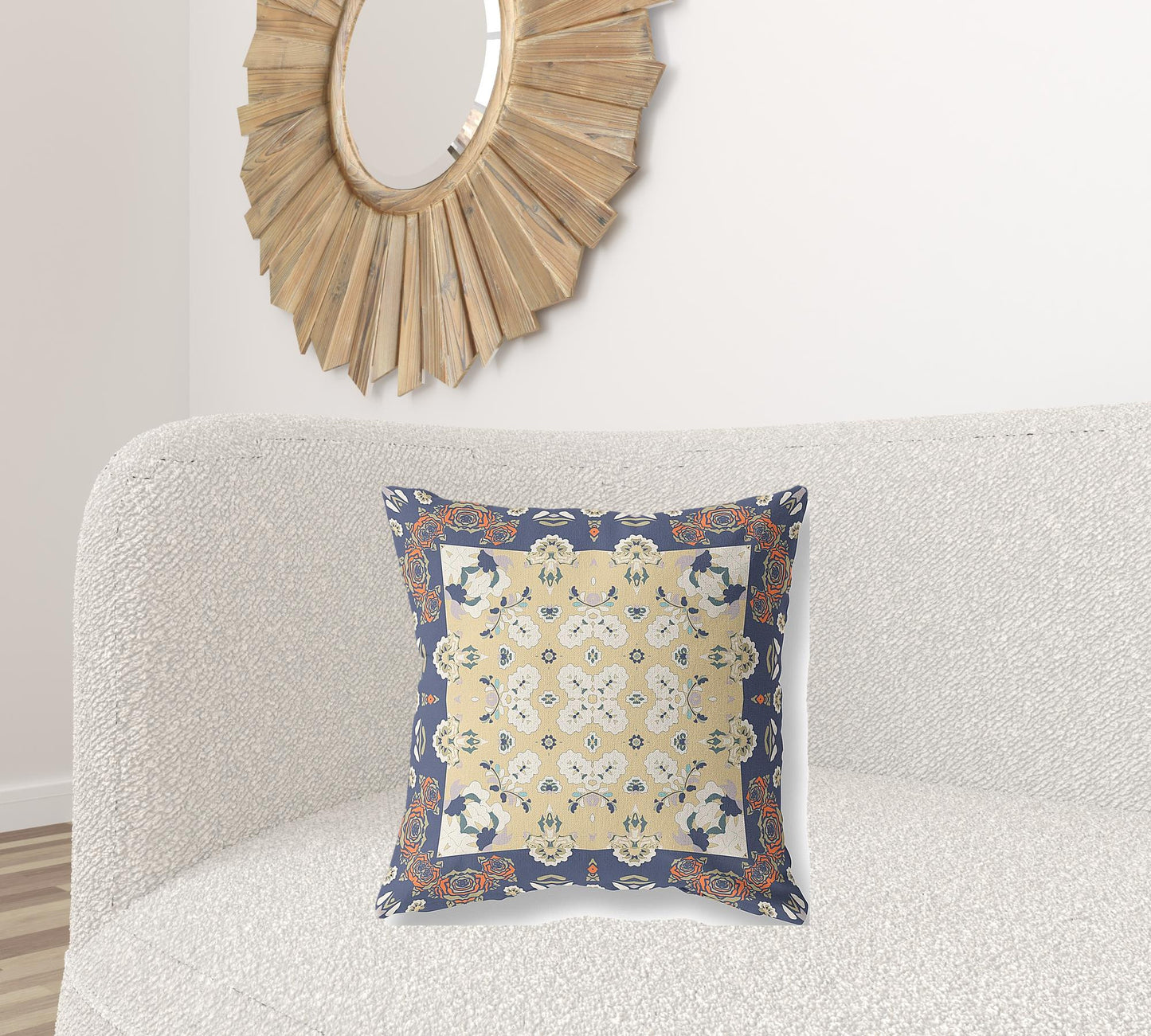 Blue Yellow Floral Suede Pillow
