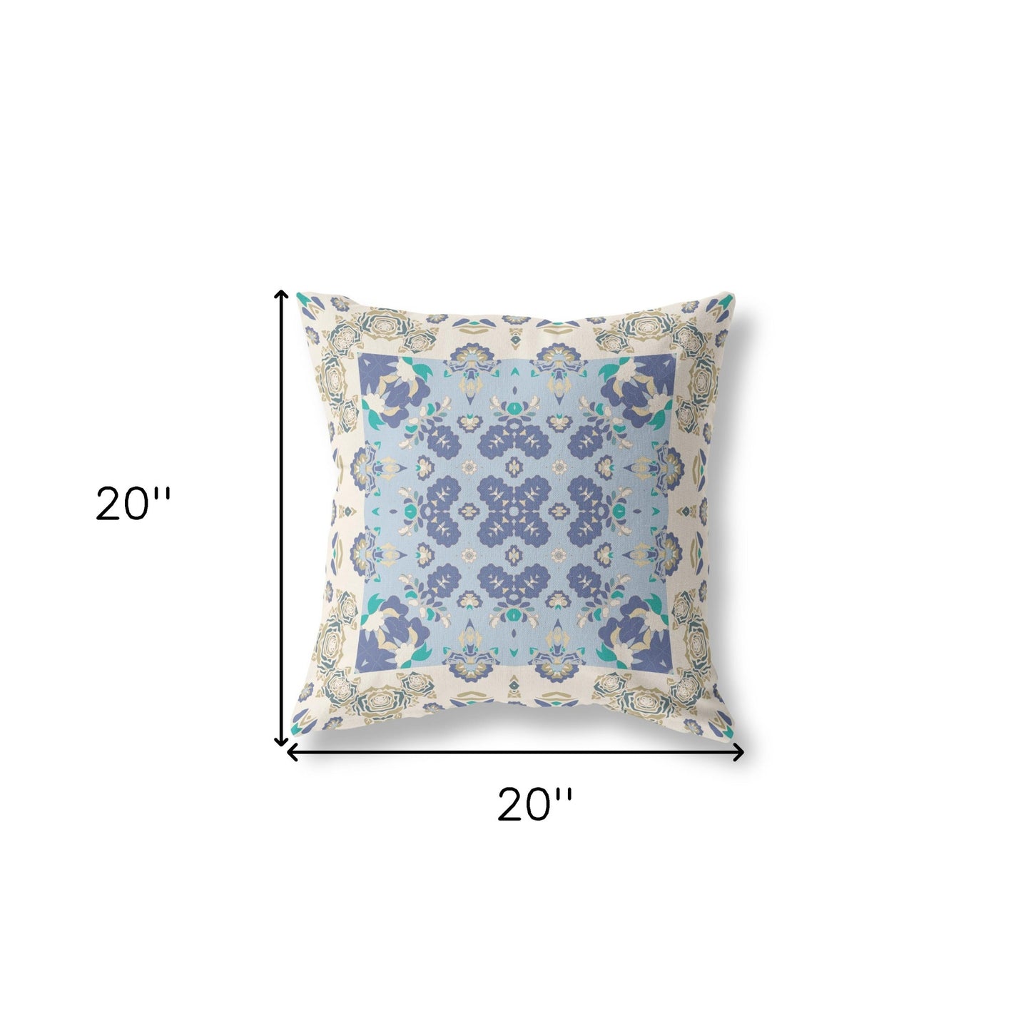 Off White & Blue Floral Suede Pillow