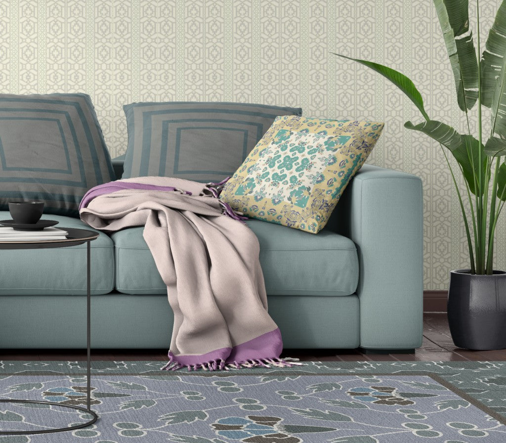 Yellow & White Floral Suede Pillow