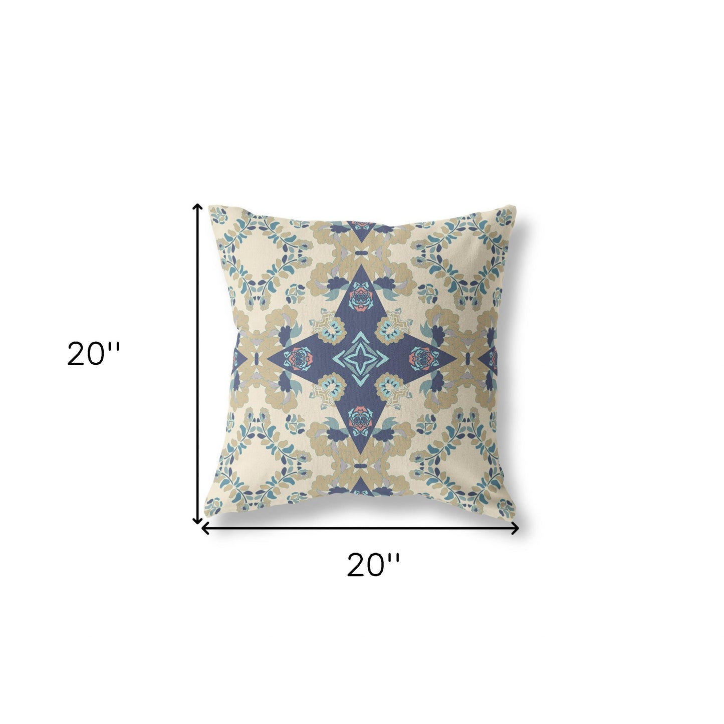 Cream & Blue Floral Suede Pillow