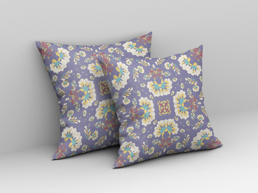 Purple Floral Suede Pillow