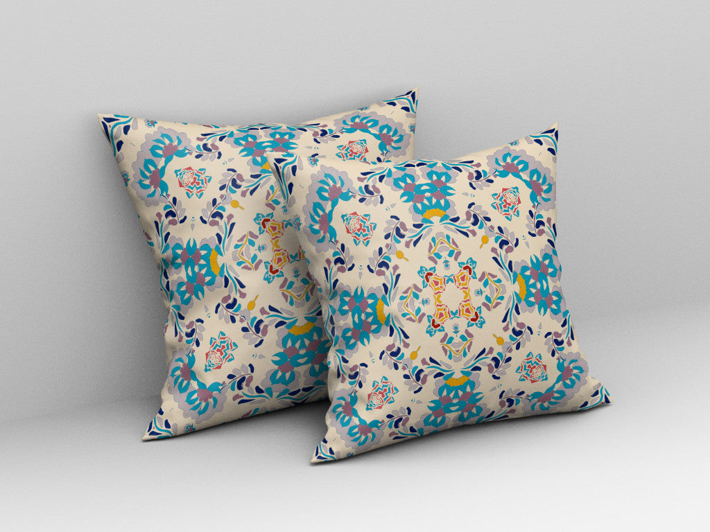 Off White & Blue Abstract Suede Pillow