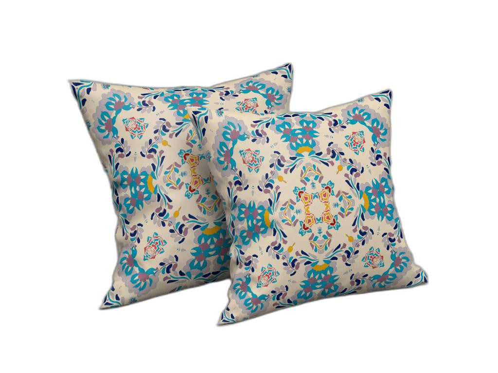 Off White & Blue Abstract Suede Pillow