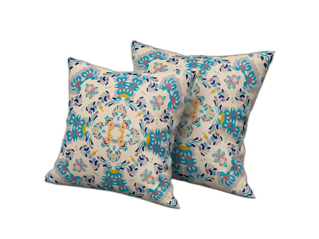 Off White & Blue Abstract Suede Pillow