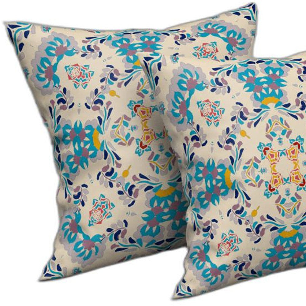 Off White & Blue Abstract Suede Pillow