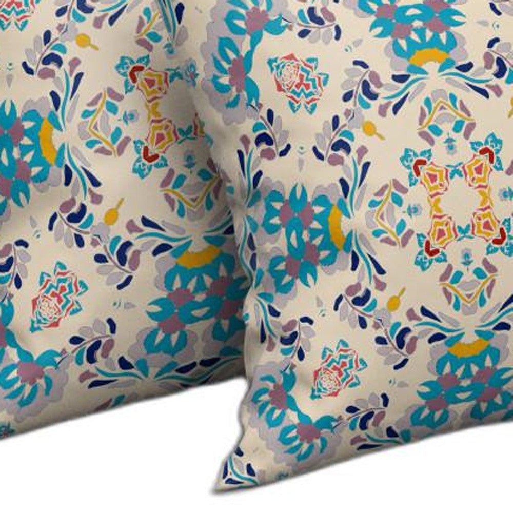 Off White & Blue Abstract Suede Pillow