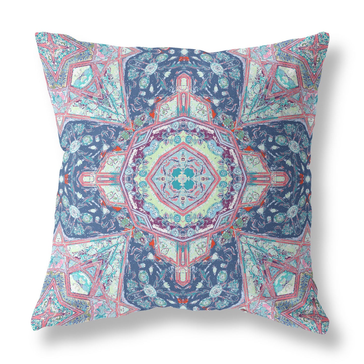 Blue & Pink Microsuede Geometric Pillow