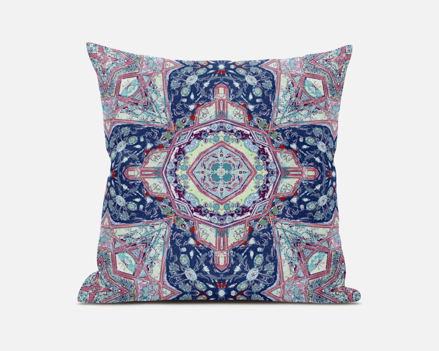 Blue & Pink Microsuede Geometric Pillow