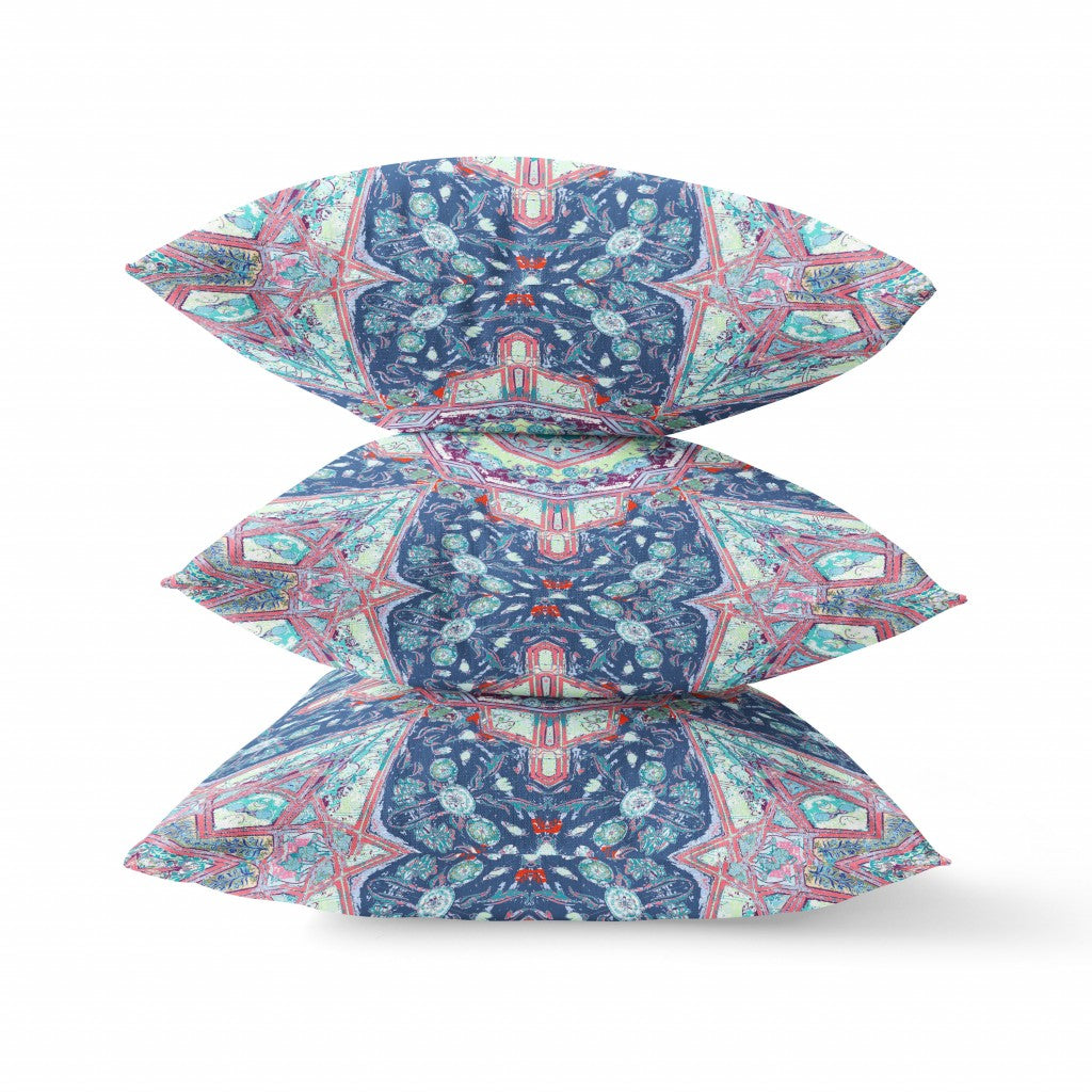 Blue & Pink Microsuede Geometric Pillow