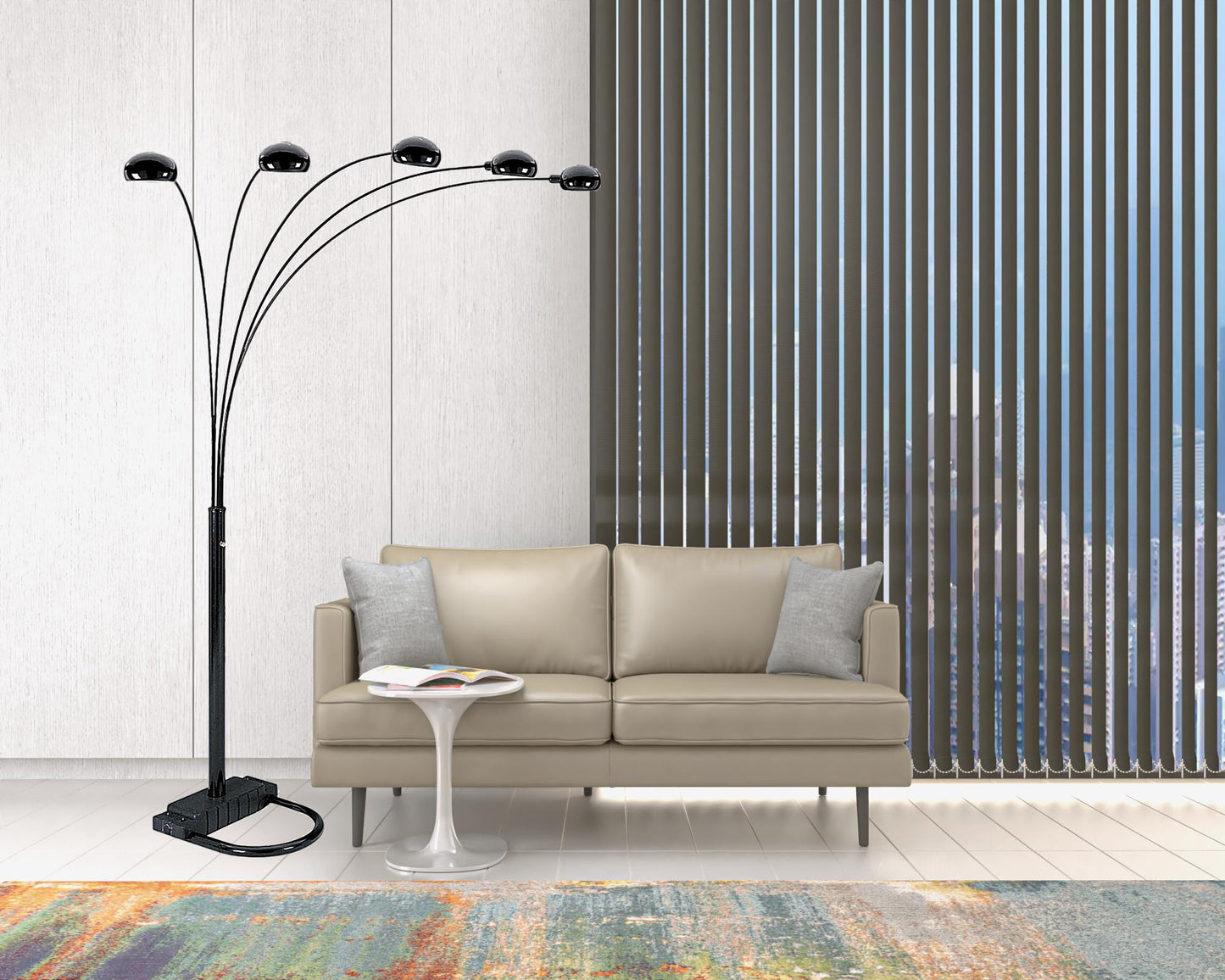Black 5-Light Arc Floor Lamp w/ Shade