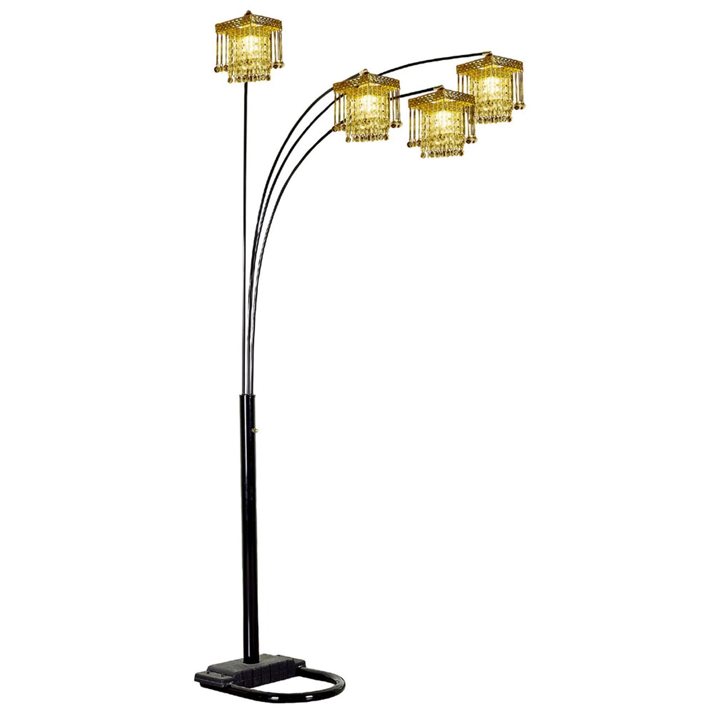 Black 4-Light Arc Floor Lamp w/ Clear Crystal Glass Chandelier Shade