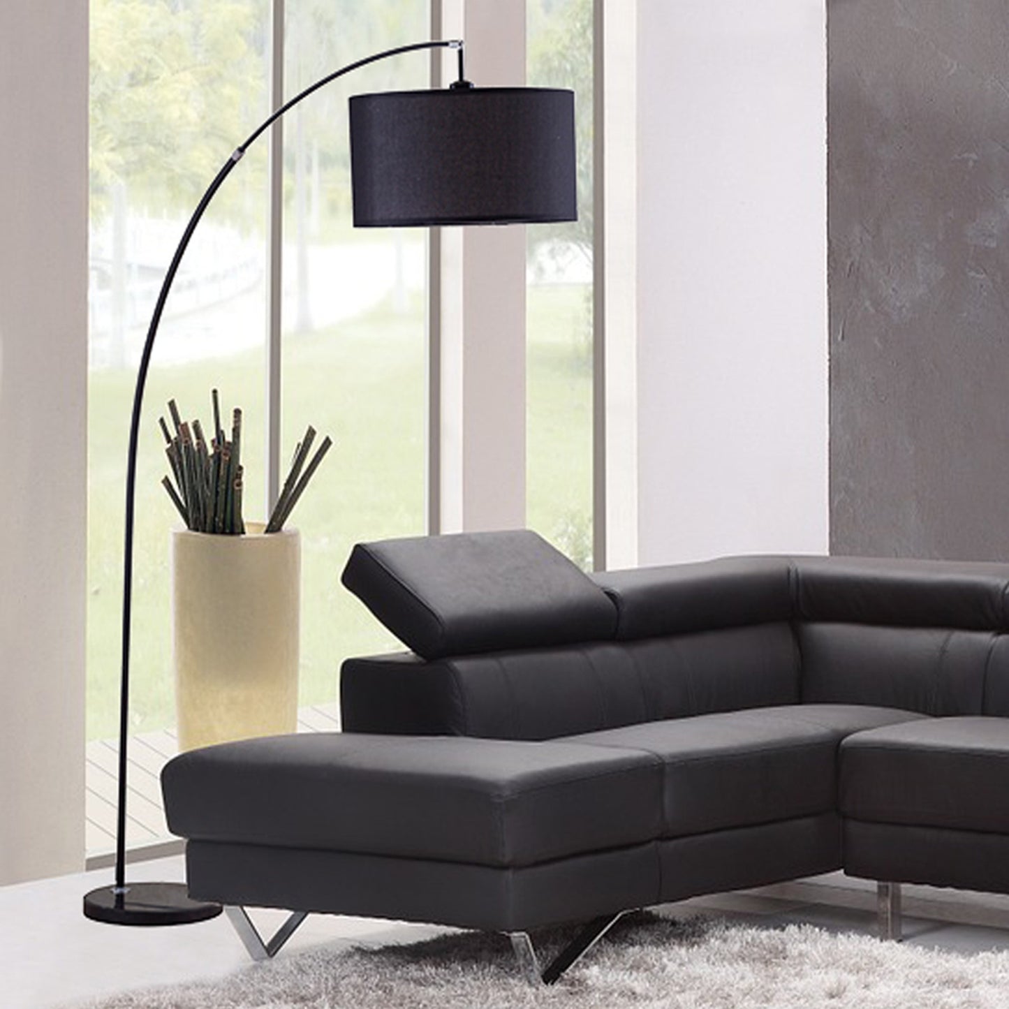 Sleek Black Arc Floor Lamp w/ Shade