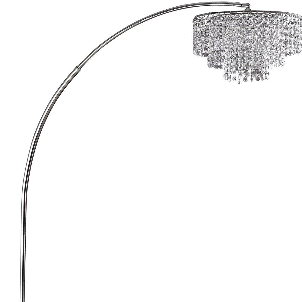 Silver & White Arc Floor Lamp w/ Faux Crystal Beading