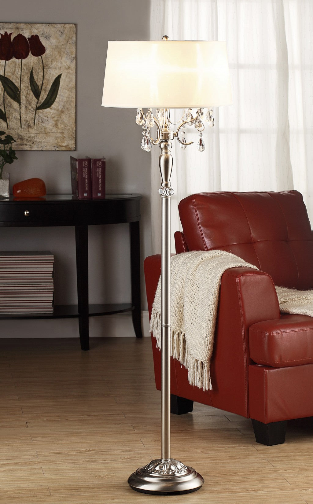 White 3-Light Candelabra Floor Lamp w/ Shade