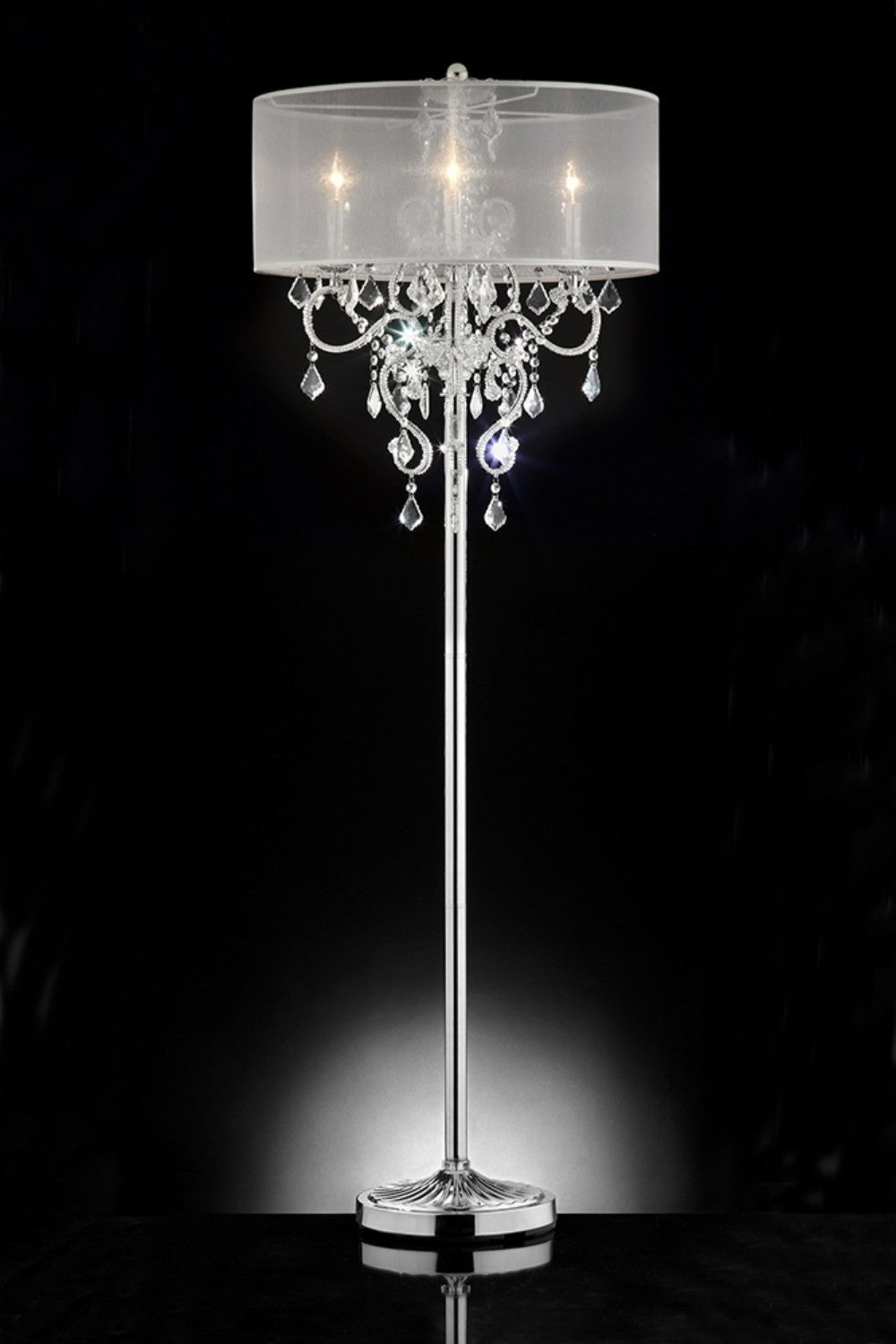 Steel 3-Light Candelabra Floor Lamp w/ Shade