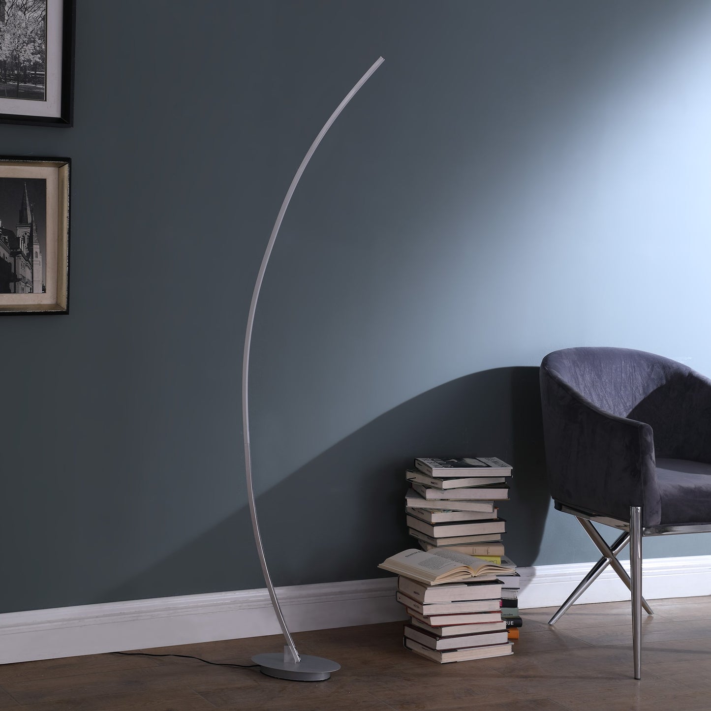 Silver & Soft White Arc Floor Lamp